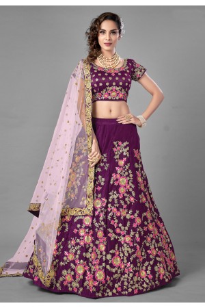 Purple satin sequins work lehenga choli 6812