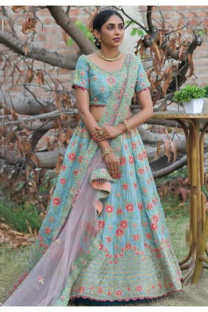 Sky blue pashmina embroidered lehenga choli 1130