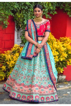 Sky blue silk embroidered lehenga choli 1150