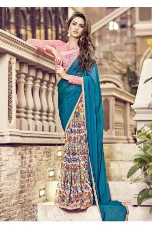 Green Colored Printed Chiffon Georgette Festive Saree 2108