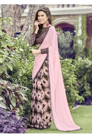 Pink Colored Printed Chiffon Georgette Festive Saree 2105