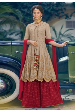 Gray georgette embroidered sharara style suit 6905A