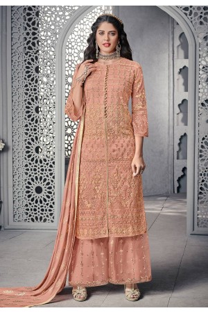 Peach net embroidered palazzo suit 1004