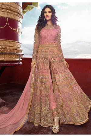 Pink banglori silk embroidered center slit anarkali suit 5406pant