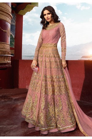 Pink banglori silk embroidered indo western lehenga choli 5406