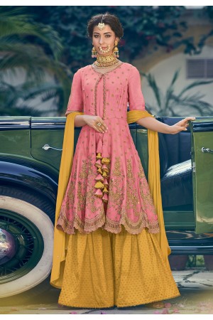 Pink georgette embroidered sharara style suit 6905B