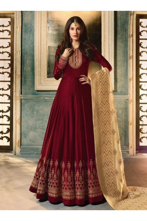 Amyra Dastur Maroon color georgette wedding wear Anarkali