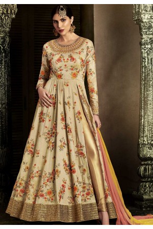 Beige color silk front slit wedding anarkali 11065