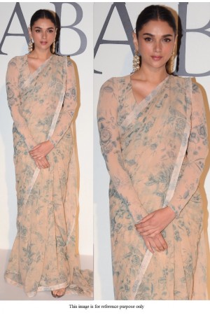 Bollywood Sabyasachi Inspired Aditi Rao beige printed saree
