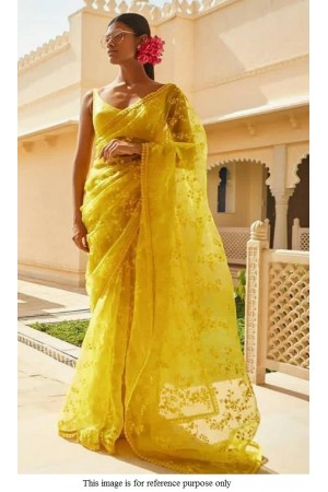 Bollywood Sabyasachi Inspired yellow net saree
