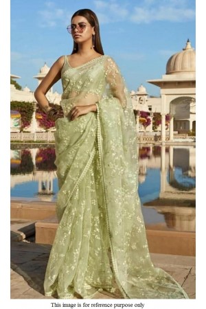 Bollywood Sabyasachi Inspired pista green net saree