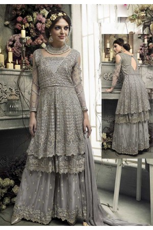 Grey color heavy work palazzo kameez S303