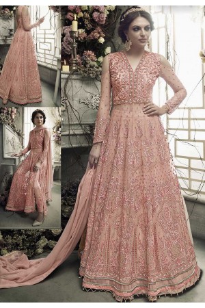 Light pink heavy work anarkali S302