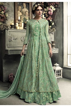 Mint green heavy net koti style anarkali S304