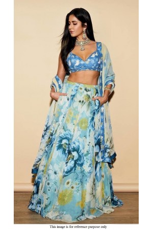 Bollywood Katrina Kaif blue floral crepe lehenga choli