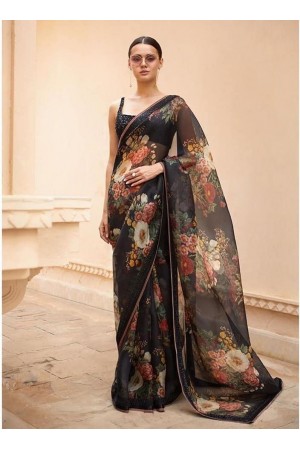 Bollywood Sabyasachi Inspired black organza saree