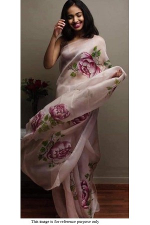 Bollywood model Grey and purple pure organza digital print saree