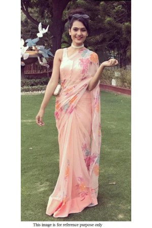 Bollywood model peach pure organza digital print saree
