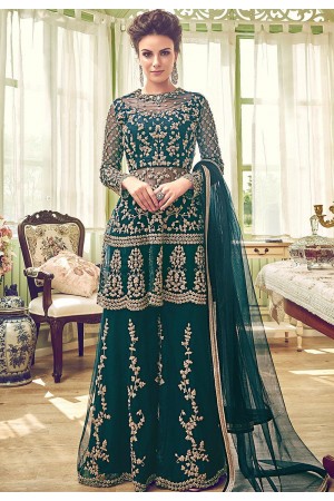 green shade butterfly net embroidery palazzo style pakistani suit 6002