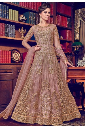 pastel pink butterfly net heavy embroidered floor length anarkali suit 6012