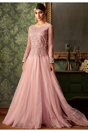pink net embroidered floor length gown 7104
