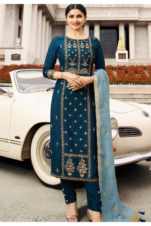 prachi desai blue silk embroidered trouser style suit 36243