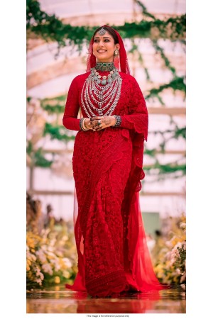 Kollywood Nayanthara Inspired red net embroidered saree