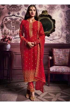 Red color straight cut salwar kameez 10063