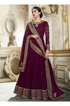 Wine color barfi silk wedding wear anarkali 3001