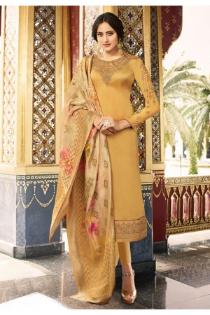 Golden satin embroidered pant style suit 78241