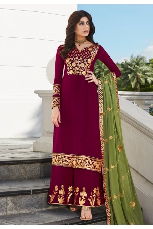 Magenta georgette embroidered palazzo suit 7025