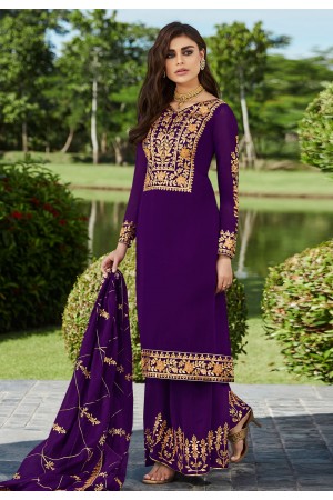 Purple georgette embroidered kameez with palazzo 7028