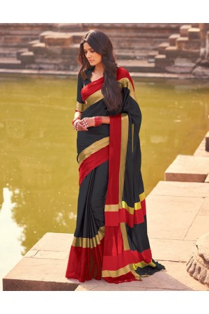 Aangi Blazing Black Festive Wear Cotton Saree