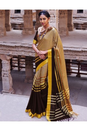 Abhirati Chocolate Brown Cotton Sarees   s