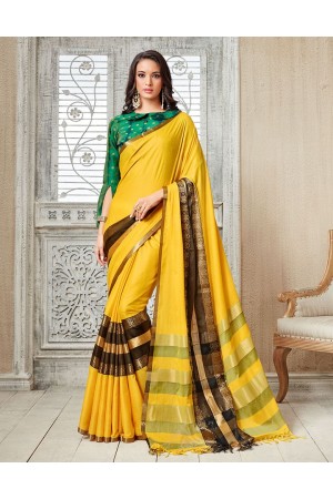 Kasmira Prime Sunshine Yellow Festive wear Cotton Saree