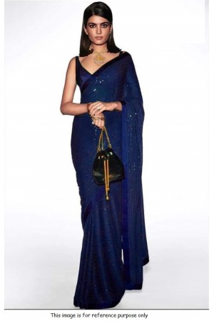 Bollywood Sabyasachi Inspired blue georgette sequin saree