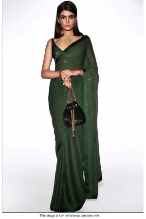 Bollywood Sabyasachi Inspired green georgette sequin saree