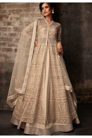 cream net embroidered designer anarkali suit 33006