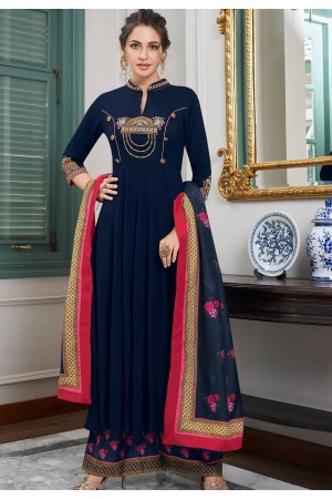 navy blue muslin long palazzo suit 781