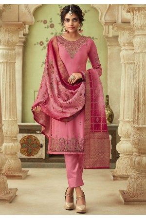 pink satin georgette straight trouser suit 10705