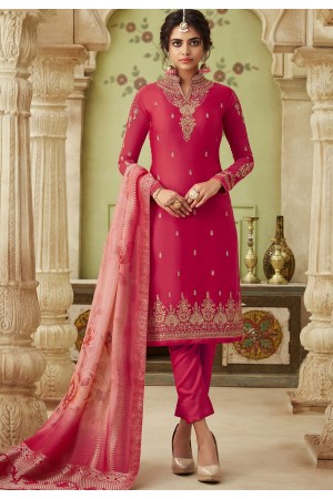 rani pink satin georgette straight trouser suit 10708