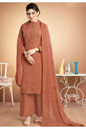 shinny brown muslin straight palazzo style suit 923