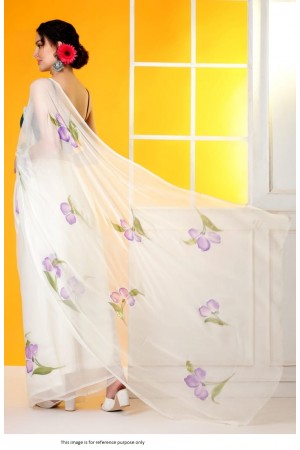 Bollywood Model hand paint floral pure chiffon saree