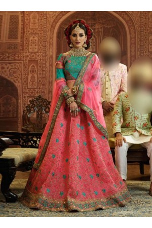 Pink and Blue Organza wedding wear lehenga choli 10658