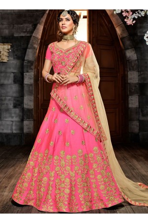 Pink silk net wedding lehenga choli 4995
