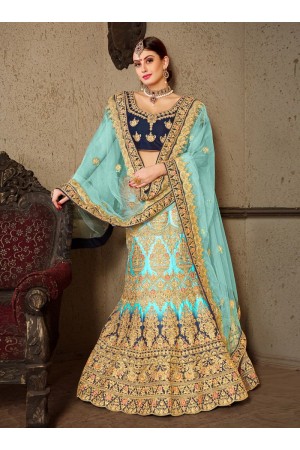 sky blue satin silk Indian Wedding lehenga choli 8004