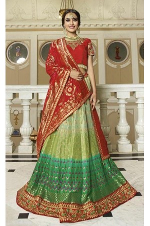 Green red silk Indian wedding lehenga 13170