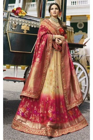Ivory pink silk Indian wedding lehenga 13166