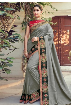 Gray silk festival wear saree 1049
