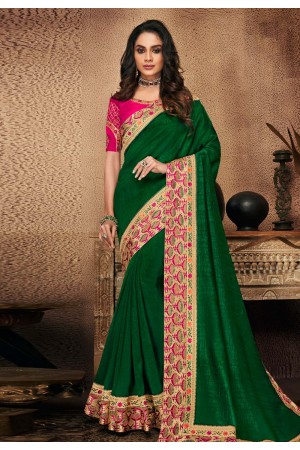 Green satin festival wear saree 10702